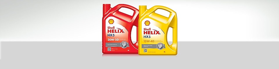 Dos envases de aceites minerales para motor Shell Helix