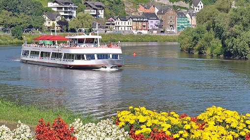 Barco en el agua con un hermoso paisaje de fondo en una ciudad europea