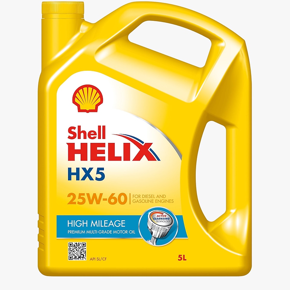 Foto del envase de Shell Helix HX5 Alto kilometraje 25W-60